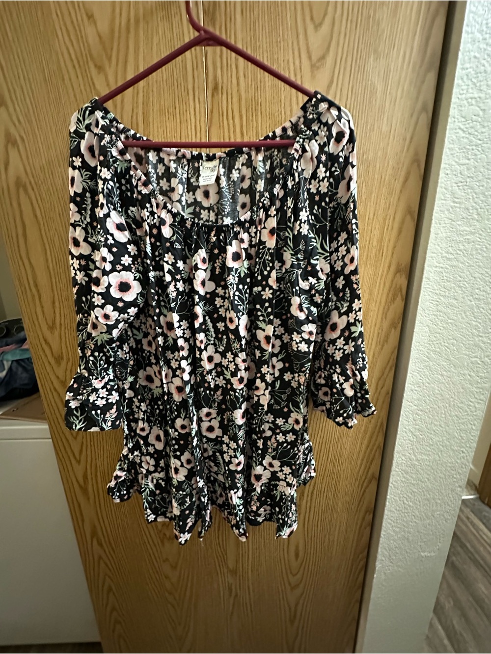 Terra & Sky Black Tunic with Pink and Cream Floral Print